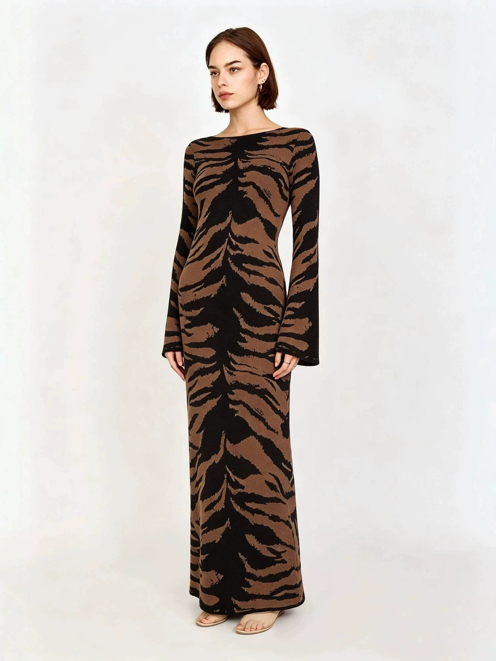 Zara Influencer Style Leopard Jacquard Stretchy Autumn Winter Dress